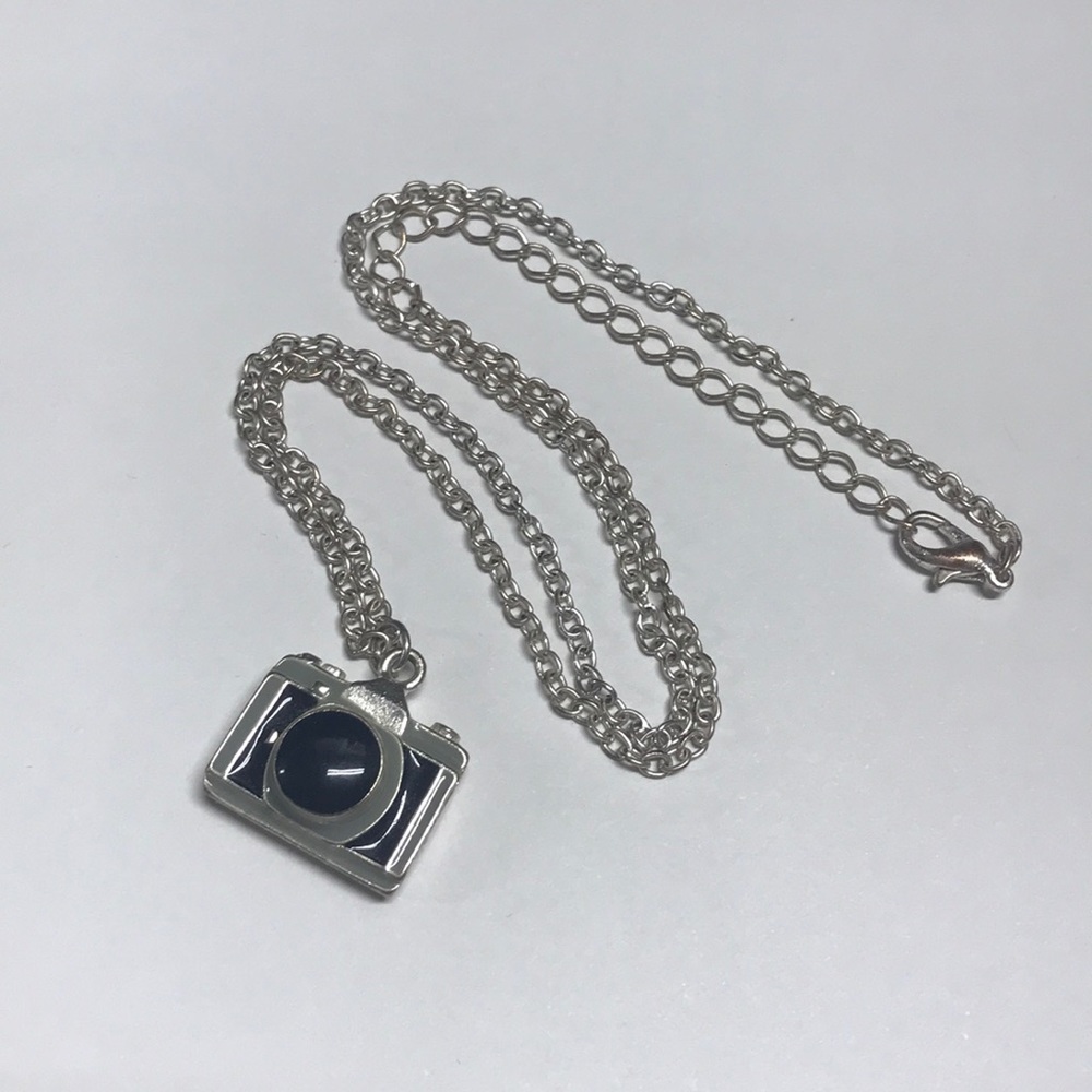 Silver camera necklace